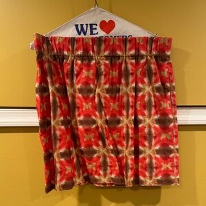 J Crew red and brown patterned mini skirt. Elastic waist size 10 no size tag